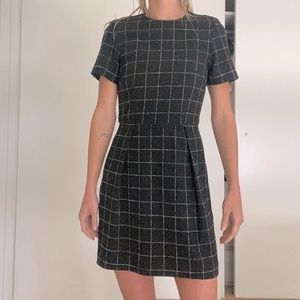 Black Plaid a-line dress with White Details